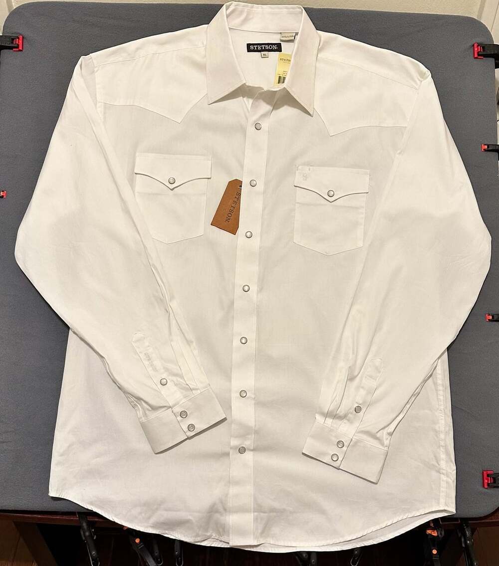 Stetson White Long Sleeve Western Snap Shirt Size XL